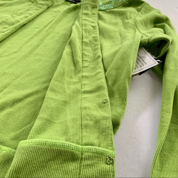 Surya sequined detail apple green ribbed 100% soft cotton bolero cardigan. Med. - Picture 6 of 12